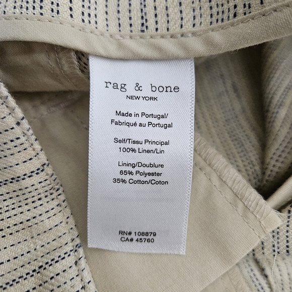 Rag & Bone Cargo Shorts Linen Beige Tan Stripe High Rise Short 10 - Picture 5 of 6